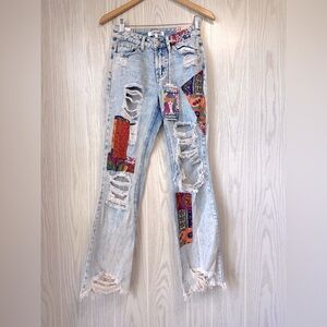 Almost Famous Vintage Jeans Size 3 Acid Wash Patch Distressed Destroyed Flare